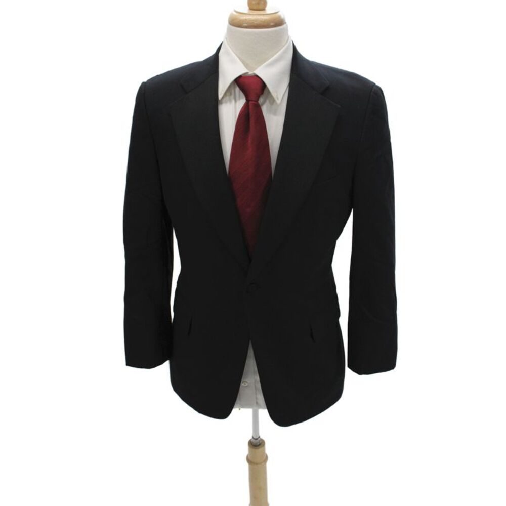 Paul Stuart Mens Tuxedo Jacket Black Wool Solid Button Size 38 Short